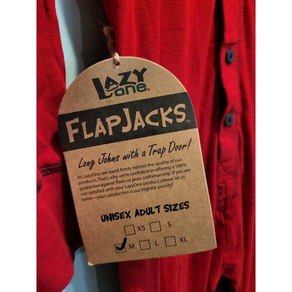 New Lazy One Unisex Flapjacks Red Bear 1pc Long John Pajamas Sz Adult M - Picture 7 of 8